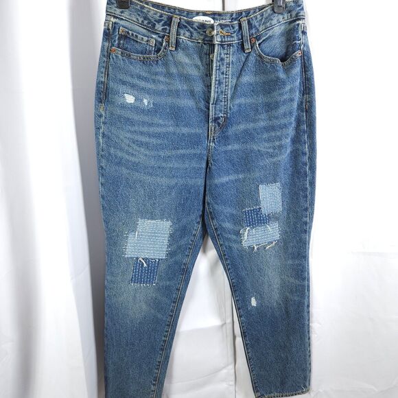NWOT Old Navy Womens 10 Blue O.G. Straight Secret-Slim Pockets Distressed Jeans - Picture 1 of 8